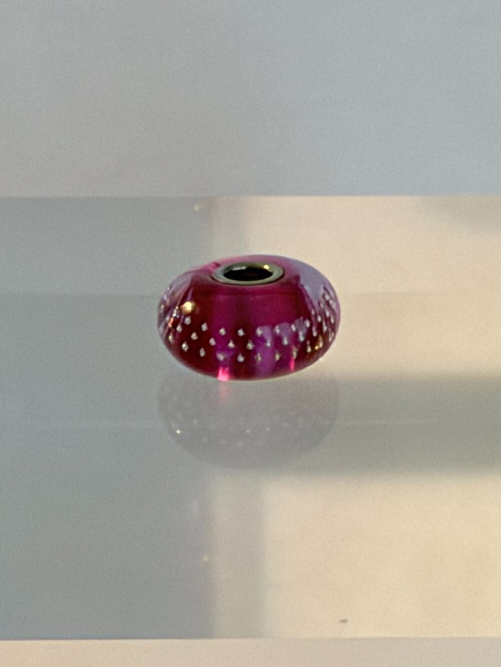 Trollbeads Raspberry Pink Glass Bead w/Silver Dot Detail and Sterling Core
